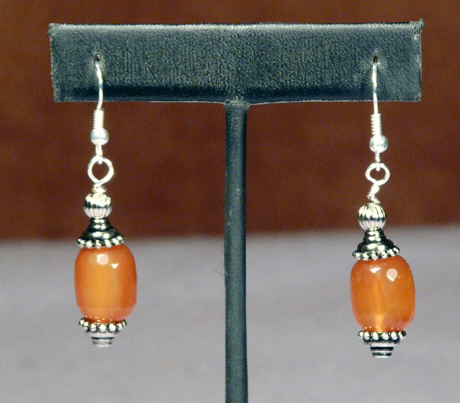 Silver Earrings with Orange Stone
